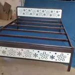 Brown Modern Double Bed with Laser Cutting Design