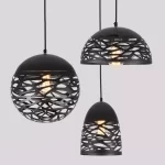 Modern Laser Cut Pendant Light Indoor Decorative Dining Room Pendant Lamp Black White Conte